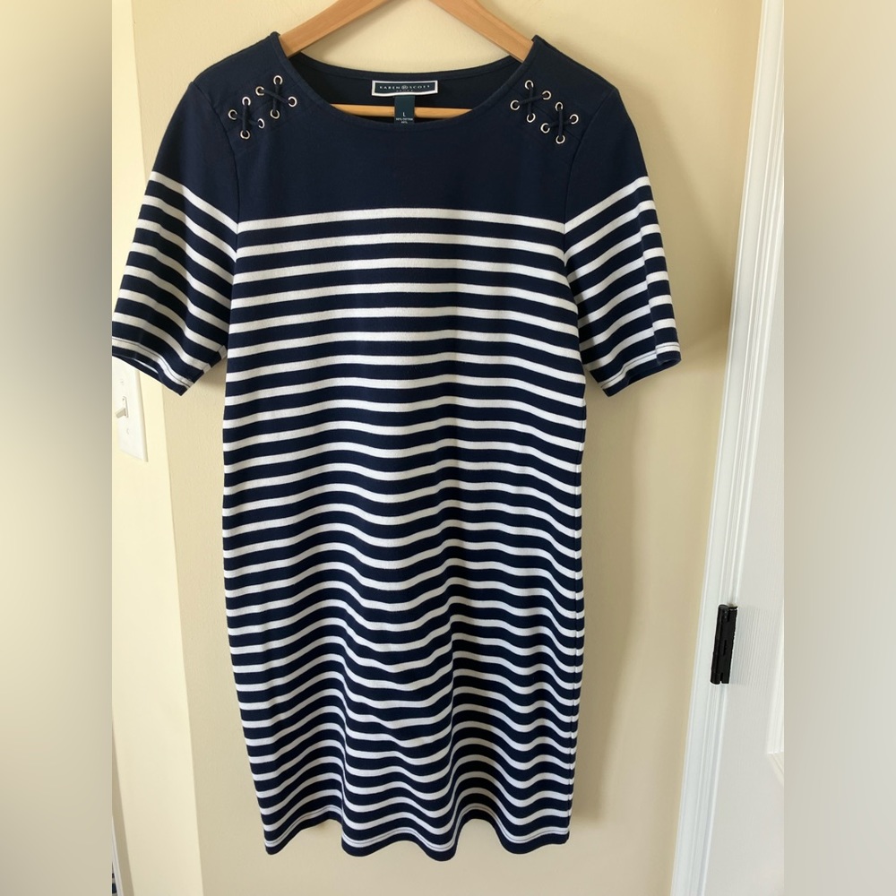 Karen Scott Stripped Blue and White Dress. Size L